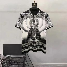 Europe and the United States men's 2024 summer new lapel Short sleeve palace vintage print fashion Casual T-shirt