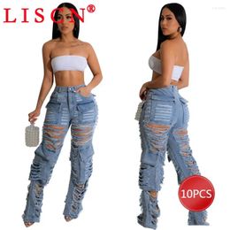 Women's Jeans 10 Bulk Items Wholesale Iots Wide-leg Cargo Women Hollow Out Pockets Full Length Sexy Y2k Denim Pants Casual Wear K12661