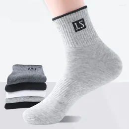 Men's Socks 5 Pairs Sports Mid-tube Sox Cotton Anti-odor Breathable Casual Sokken Sweat-absorbing Running Comfort Mid Tube