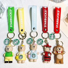 Designer keychains accessories key chain for men Starbucks key chain rings Creative doll Bear Barista Drop glue doll Key chain couple bag key hanging ornament