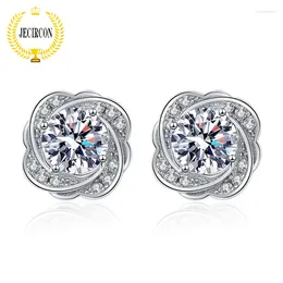 Stud Earrings JECIRCON D Colour 1 Carat Moissanite Ear Studs For Women High-end Camellia 925 Sterling Silver Student Jewellery Wholesale