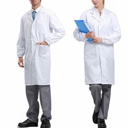 women Men Unisex Lg Sleeve White Lab Coat Notched Lapel Collar Butt Down Medical Nurse Doctor Uniform Tunic Blouse N4u3#