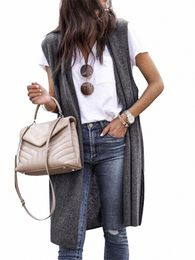 women Sleevel Open Frt cardigan Solid Colour Loose lightweight Lg Vest Outwear Gilet Casual Streewear X8pi#