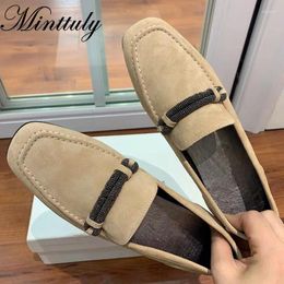 Casual Shoes Women's Loafers Genuine Suede Walking European Designer Spring Oxford Round Toe Lazy Flat