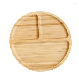 Plates 3 Grid Chinese Style Natural Wooden Round Shape Divided Plate Dessert Snack Kitchen Parlour Nut Candy Organised