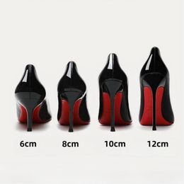 Дизайнерские женские туфли на высоком каблуке, красные, с гладкой подошвой, 6 см, 8 см, 10 см, 12 см, тонкий каблук, сексуальные, телесные, черные летние сандалии из лакированной кожи с мешком для пыли US4-13