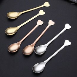 Baking Tools 2pcs Stainless Steel Love Handle Shaped Coffee Spoon Teaspoon Children Beautiful 3 Colours Tea Use Kitchen