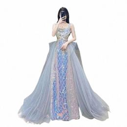 mermaid Sequined Elegant Wedding Party Dres Square Collar Sling Slim Prom Vestidos Luxury Shinny Temperament Evening Dr 38ox#