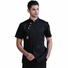 men's Chef Jacket Short Sleeve Kitchen Clothes White Restaurant Waiter Uniform Food Catering Cook Coat Bakery Cafe Workwear 68SI#