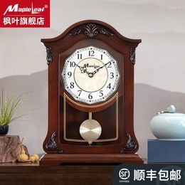 Table Clocks Clock Living Room Home Solid Wood Mute Retro Desk Chinese Creative Decoration Artistic