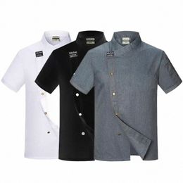 chef Jacket Men Short Sleeve Kitchen Cook Shirts Unisex Restaurant Bakery Waiter Uniform K8m2#