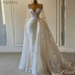 Urban Sexy Dresses Luxury Sparkly Sequin Wedding for Womem 2022 Mermaid Crystals Long Sleeves with Detachable Train African Bridal Gowns yq240329