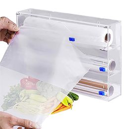 Other Housekeeping Organization 3 In 1 Plastic Wrap Dispenser With Cutter Food Cling Film Storage Organizer Acrylic Foil For Kitchen D Otvxn