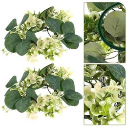 Decorative Flowers 2 Pcs Candlestick Garland Wreaths Crafts Artificial Eucalyptus Rings Holder Small Wedding Party Decoration Centerpieces