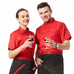 summer Men's Chef Jacket Hotel Female Cook Uniform Restaurant Kitchen Clothes Bar Cafe Bakery Waiter Work Shirt Short Sleeve a2YR#
