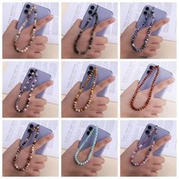 Keychains Anti Lost Phone Strap Telephone Jewellery 6mm Natural Stone Beaded Wrist Lanyard Key Handmade Chain Accessories Findings