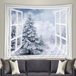 Tapestries Nature Outdoor Landscape Tapestry Winter Snowy Forest Tree Art Aesthetic Room Decor Home Living Bedroom Decoration