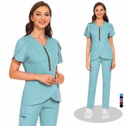 pet Grooming Institutis Sets Beauty Sal Clothes Scrubs Clothes High Quality Spa Uniforms Fi V-Neck Working Clothes X77P#