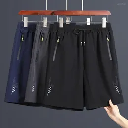 Men's Shorts Men Ice Silk Summer Casual Elastic Drawstring Waist With Zipper Pockets Quick Drying Beach For Outdoor