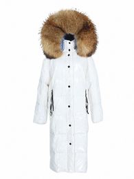 2022 New Fi Real Natural Racco Fox Fur Hooded Winter Coat X-lg Women White Duck Down Jacket Thick Warm Outerwear Shiny O97N#