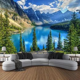 Tapestries Sky Mountain Lake Conifer Landscape Wall Tapestry Art Decorative Blanket Curtain Hanging Home Bedroom Living Room Decoration