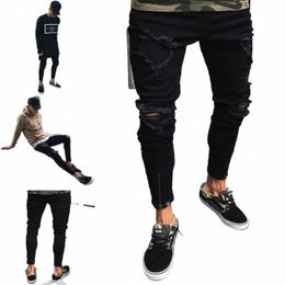 2020 Mens Cool Designer Brand Black Jeans Skinny Ripped Destroyed Stretch Slim Fit Hop Hop Pants With Holes For Men y1Cb#
