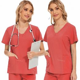 beauty Workwear Women Nurse Uniforms Scrub Tops Nursing Work Blouse Medical Uniform Top Accories Scrubs Operating Room Shirt w4lL#