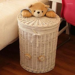 Laundry Bags Rattan Dirty Clothes Organizer Toy Storage Box Household Large Basket Woven With Lid