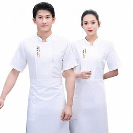 chef Uniform Short-Sleeved Summer Clothes Breakfast Shop Take-out Snack Restaurant Kitchen Waiter Workwear plus Size Print and E H42U#