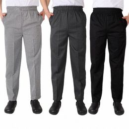 men Chef Cook's Uniform Loose Kitchen Trousers Stripe Plaid Restaurant Lg Lace Pants for Mens Chef Catering Cook Bottoms x8Tg#