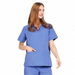 short-sleeved Uniforms for Workshop, Beauty Sal, and Surgical Room with Scrub Tops and Pants for Women and Men 30EJ#