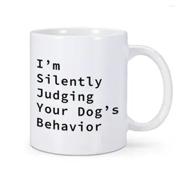 Mugs Funny Dog Trainer Mug Gift Training Sitter Walker Judging Dog's Behavior 11 Oz Ceramic Coffee Tea Water Cup Home Office
