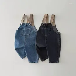 Trousers Coloured Shoulder Straps For Both Boys And Girls One-piece Pants Spring Autumn Versatile Solid Colour Jeans