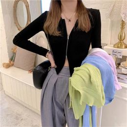 Women's Knits Knitted Cardigan 2024 Spring And Autumn Clothing Korean Version Short Sweater Long Sleeve Zipper Small Jacket