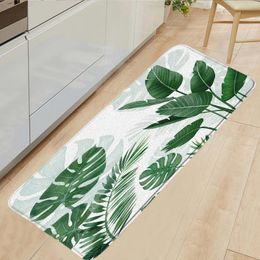 Bath Mats Palm Leaf Kitchen Mat Green Leaves Printing Spring Home Decor Doormat Bathroom Flannel Anti-Slip Floor Rug Shower Foot Carpet