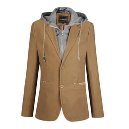 Mens Spring Autumn Blazer Detachable Hooded Fake Two Pieces Blazers Outwear Jacket 240321