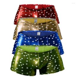 Underpants 4Pack Shiny PU Leather Sexy Men Underwear Briefs Trunks Bulge Pouch Male Underpant Gay Sissy Panties Thongs Mens Lingerie