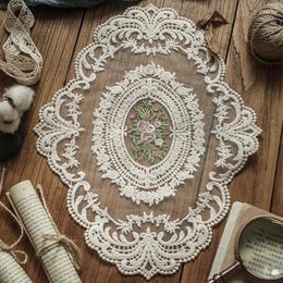 Table Mats Round Lace Hand Crochet Tablecloth Fabric Hollow Home Living Room Coffee Mat Dust Cover Retro Decoration