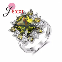 Cluster Rings Women Ladies Vintage Square Ring Yellow Clear Zircon Stone Wedding For Female 925 Sterling Silver Needle Bijoux