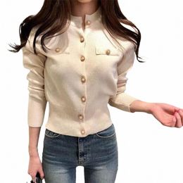 knitted Cardigan Sweater Fi Women Autumn Lg Sleeve Short Coat Korean Single Breasted Slim Crop Tops Casual Pull Femme 75xU#