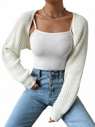 women s Y2K Open Frt Cropped Cardigan Lg Sleeve Solid Color Ribbed Knit Shrug Sweater Bolero Tops J8YX#