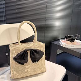 Designer halm tygväska semester casual damer handväska båge dekoration stor kapacitet shopping väska szy03293