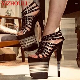 Dance Shoes 8-inch Sexy Rivet Vamp Trim High-heeled Steel Tube Ladies' 20cm Roman Striped Platform