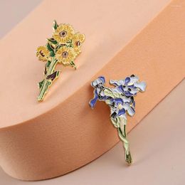 Brooches Elegant Sunflower Brooch Funny Metal Enamel Daisy Flower Lapel Pin Badges For Women Clothes Backpack Jewellery Accessories Gift