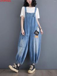 Women's Jeans 2024 Summer Loose Casual Fashion Streetwear Denim Jumpsuit Versatile Embroidered Literary Washed Vintage Overalls