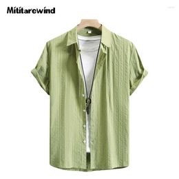 Men's Casual Shirts Summer In Men Striped Solid Colour Short Sleeve Mens Button Up Shirt Clothes For