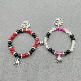 Charm Bracelets 2Pcs/set Spider Halloween Couple Bracelet Heart Energy Stone Beads Bangle Friendship For Women Girl