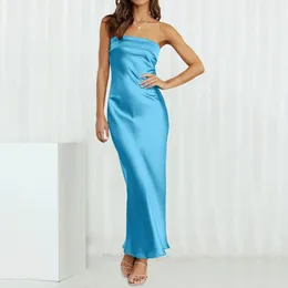 Casual Dresses A Line Satin Strapless Prom Long Backless Bodycon Slim Elegant Maxi Outfits Dress Women Fashion Elegance Sexy Clothing