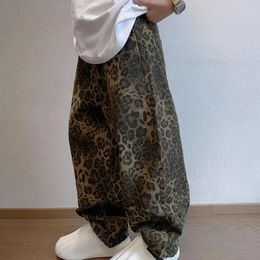 Men's Pants Men Loose Deep Crotch Retro Hip Hop Leopard Print Bottoms Pockets Mid Waist Full Length Stretwear Long Trousers