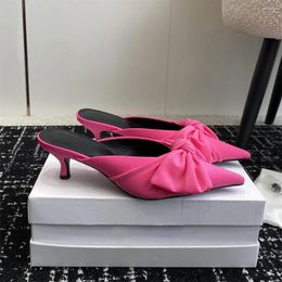 Slippers 2024 Spring Autumn Fashion Pointed Toe Shoes Women Sexy High Heels Concise Butterfly Decor Chaussure Femme Size 34-42